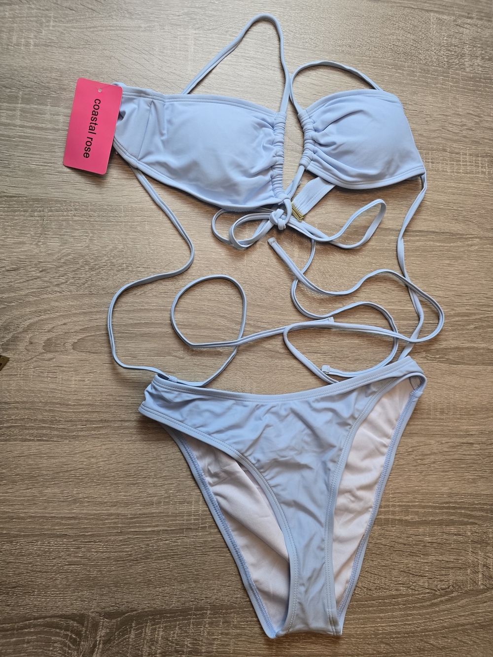 Coastal Rose Light Blue Tie-Front Bikini Set